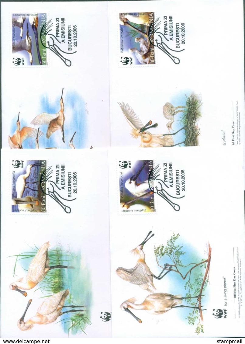 Romania 2006 WWF Eurasian Spoonbill 4x FDC Lot77017 - Unused Stamps