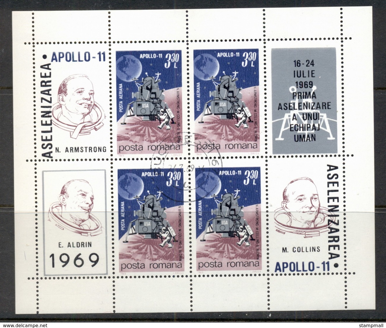 Romania 1969 Apollo 11 Space Mission MS CTO - Unused Stamps