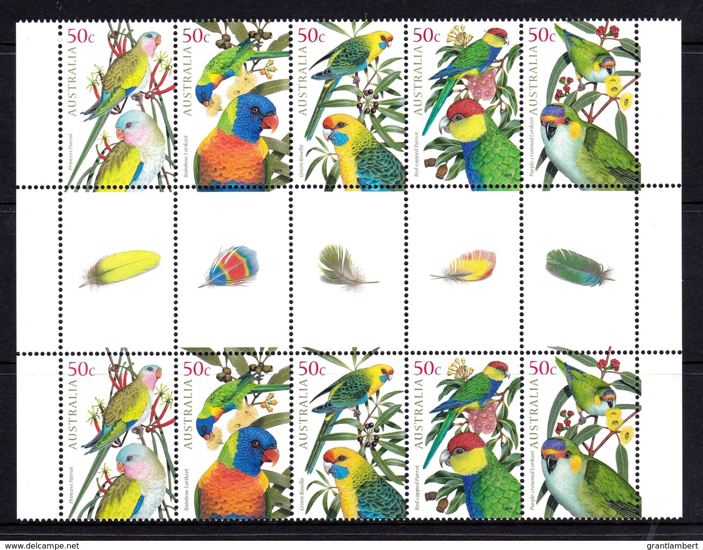 Australia 2005 Parrots Gutter Block Of 10 MNH - Mint Stamps