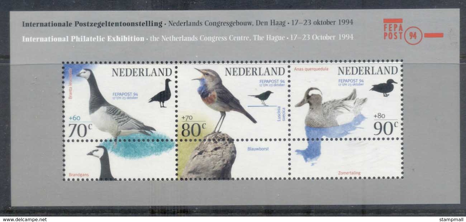 Netherlands 1994 Weldare,FEPAPOST, Birds MS MUH - Unused Stamps