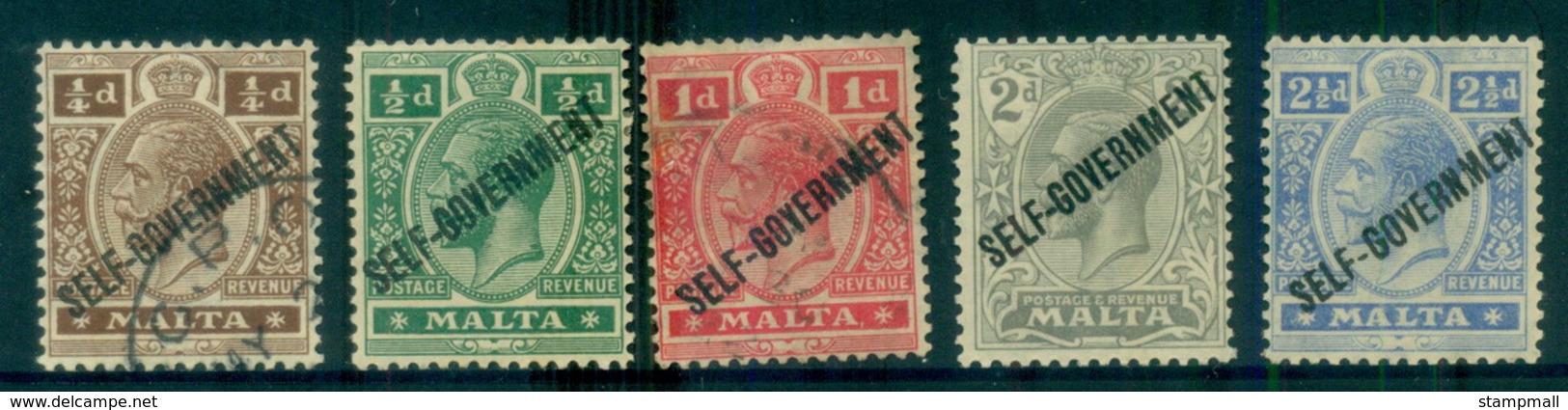 Malta 1922 KGV Opt Self-Government Asst  FU/MLH - Malta