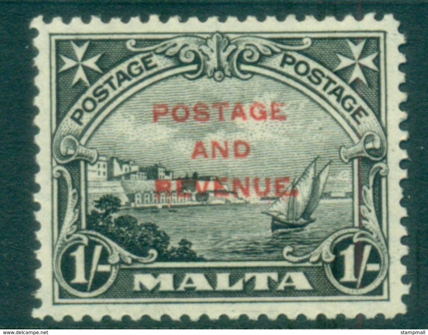 Malta 1928 Valetta Harbour 1/- Opt Postage & Revenue MLH - Malta