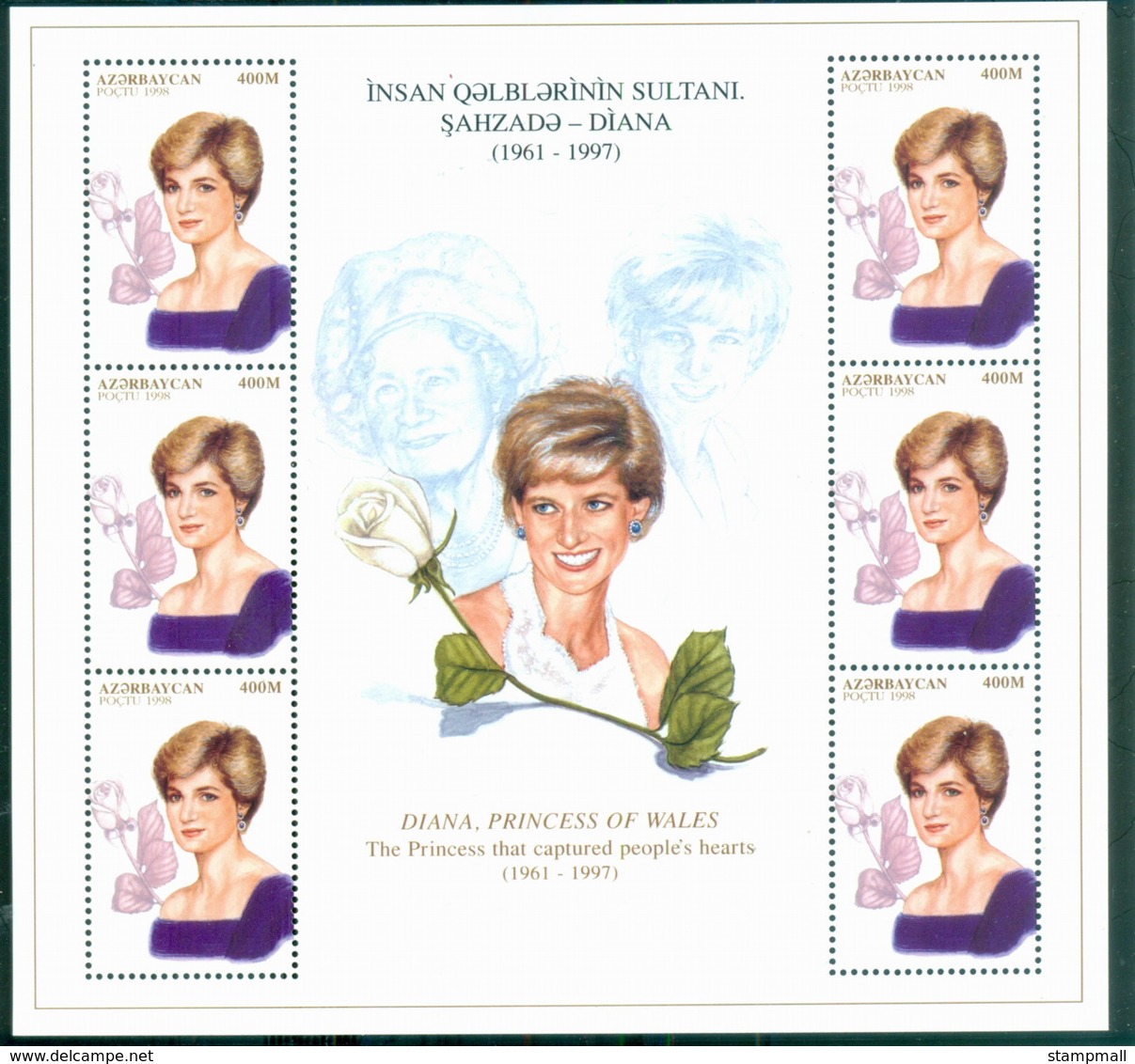 Azerbaijan 1998 Princess Diana In Memoriam, Portrait Of A Princess & Queen MS MUH - Azerbaïjan