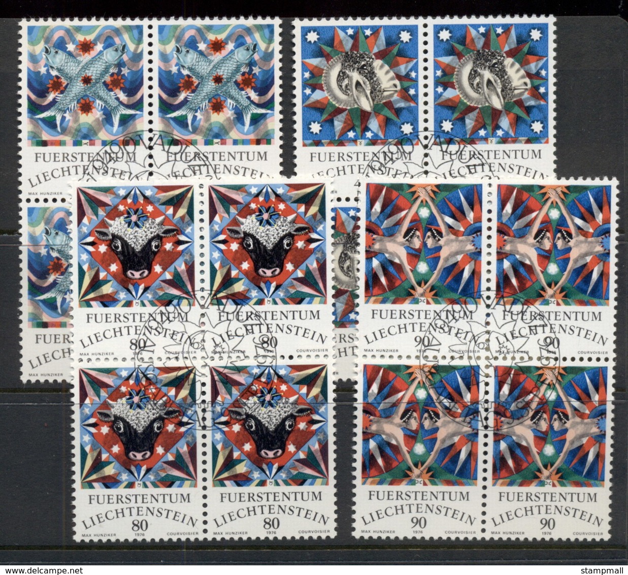 Liechtenstein 1976 Zodiac Signs (4) Blk4 CTO - Unused Stamps