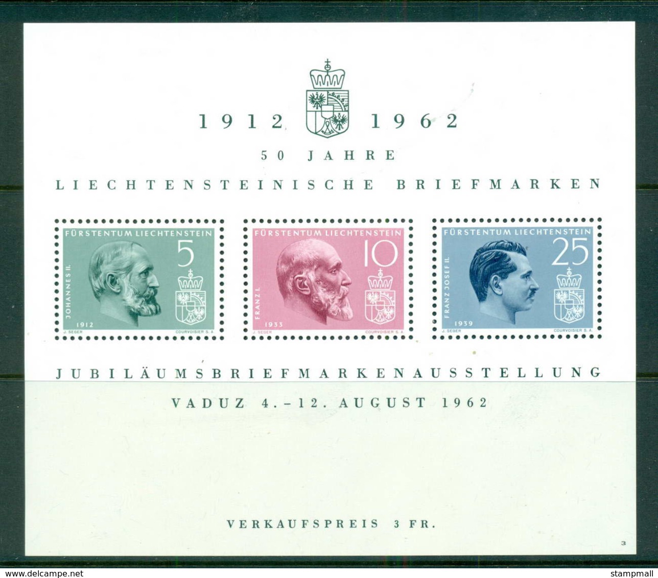 Liechtenstein 1962 Stamp Anniv. MS MUH Lot59520 - Unused Stamps