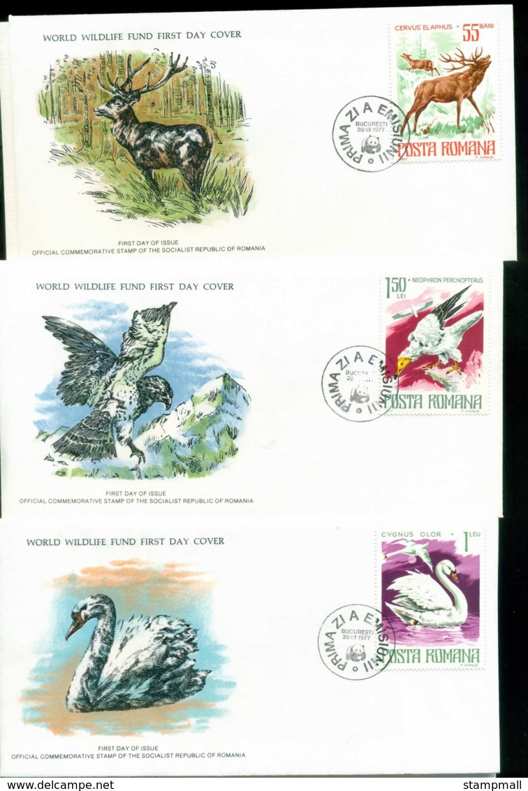 Romania 1977 WWF,Vulture, Swan, Deer,Franlkin Mint (with Inserts) 3xFDC Lot79607 - Unused Stamps