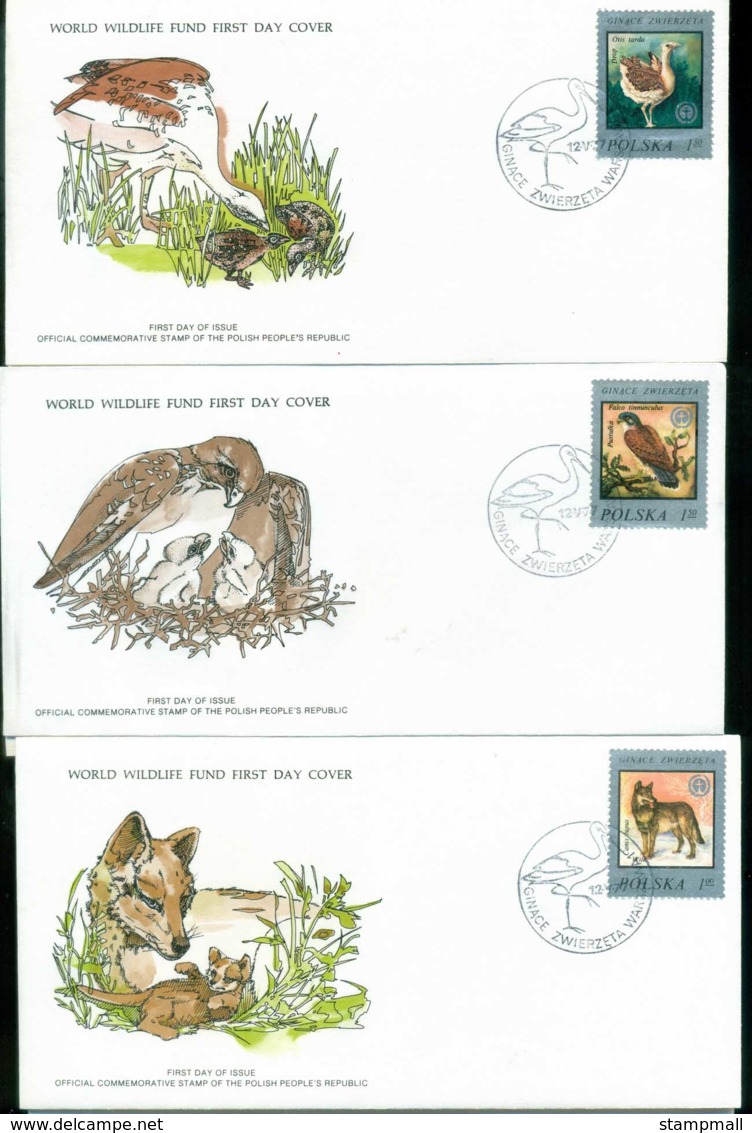 Poland 1977 WWF,Bird, Bustard, Kestrel, Wolf,Franlkin Mint (with Inserts) 3xFDC Lot79604 - Unused Stamps
