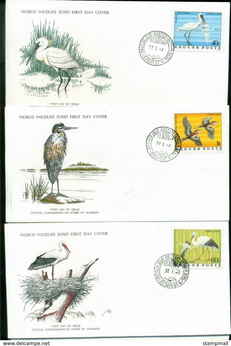 Hungary 1977 WWF,Stork, Heron, Spoonbill, Bird,Franlkin Mint (with Inserts) 3xFDC Lot79608 - Unused Stamps