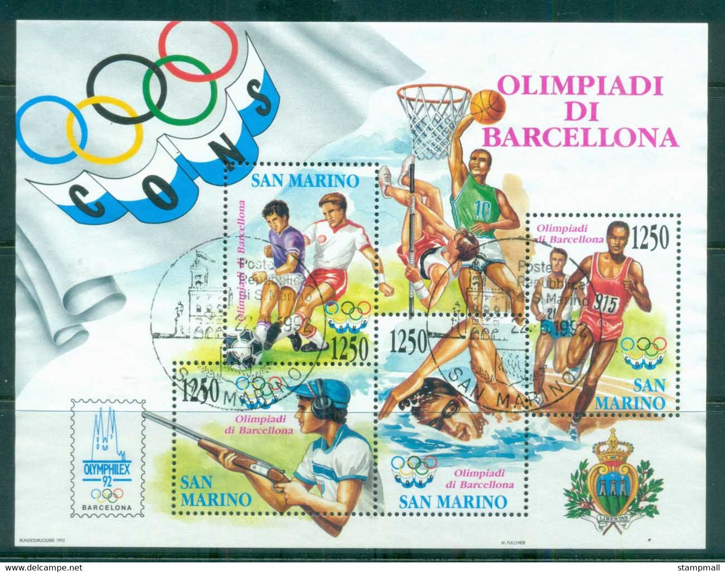 San Marino 1992 Summer Olympics, Barcelona MS CTO - Unused Stamps