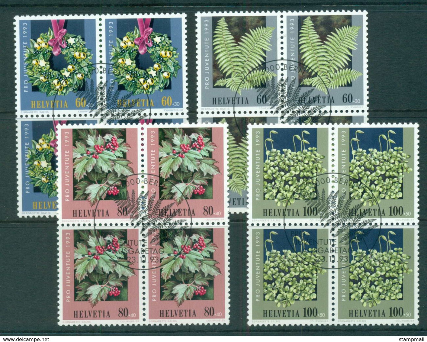 Switzerland 1993 Xmas, Woodland Plants Blk 4 CTO Lot59027 - Unused Stamps