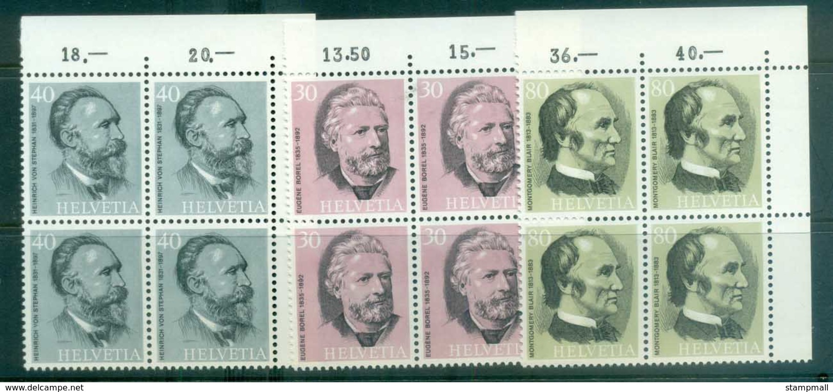 Switzerland 1974 Centenary Of UPU Portraits Blk 4 MUH Lot76415 - Unused Stamps
