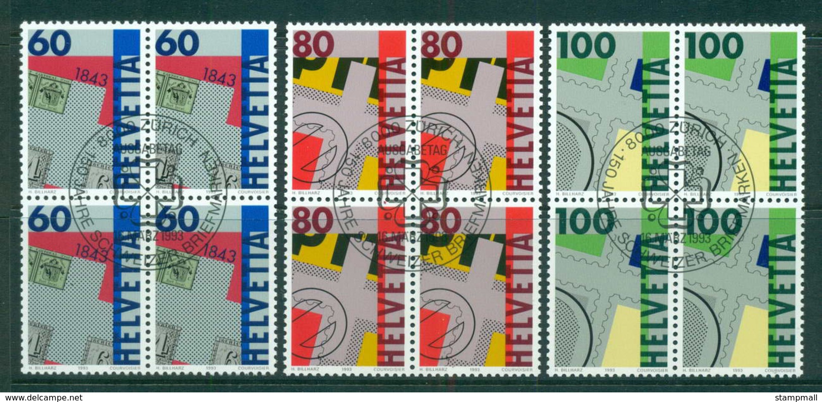 Switzerland 1993 Stamp Anniv. Blk 4 CTO Lot59023 - Unused Stamps