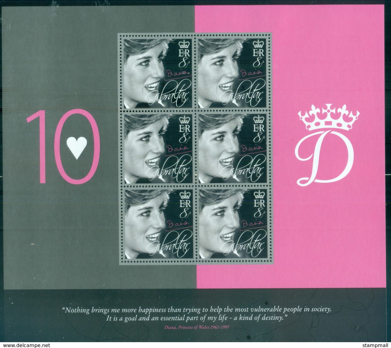 Gibraltar 2007 Princess Diana In Memoriam, 10th Anniv, A Kind Of Destiny MS MUH - Gibraltar