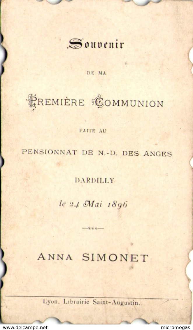 Anna Simonet - Première Communion Au Pensionnat N.-D. Des Anges, Dardilly, 24 Mai 1896 - Communion