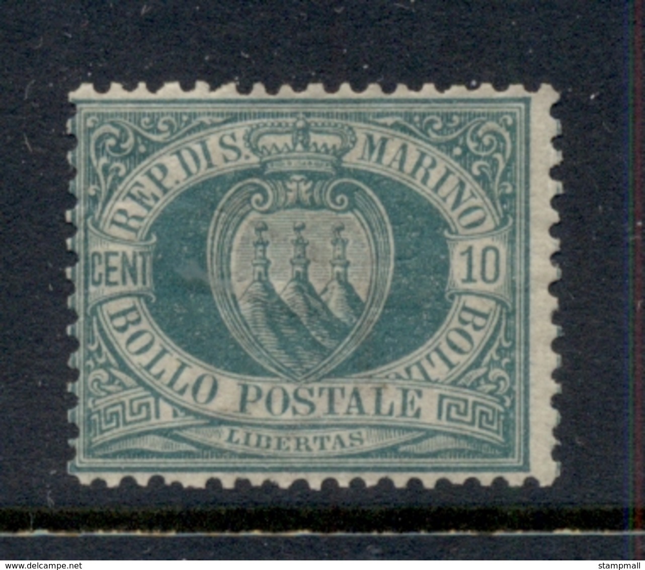 San Marino 1877-99 Coat Of Arms 10c Dark Green MLH - Unused Stamps