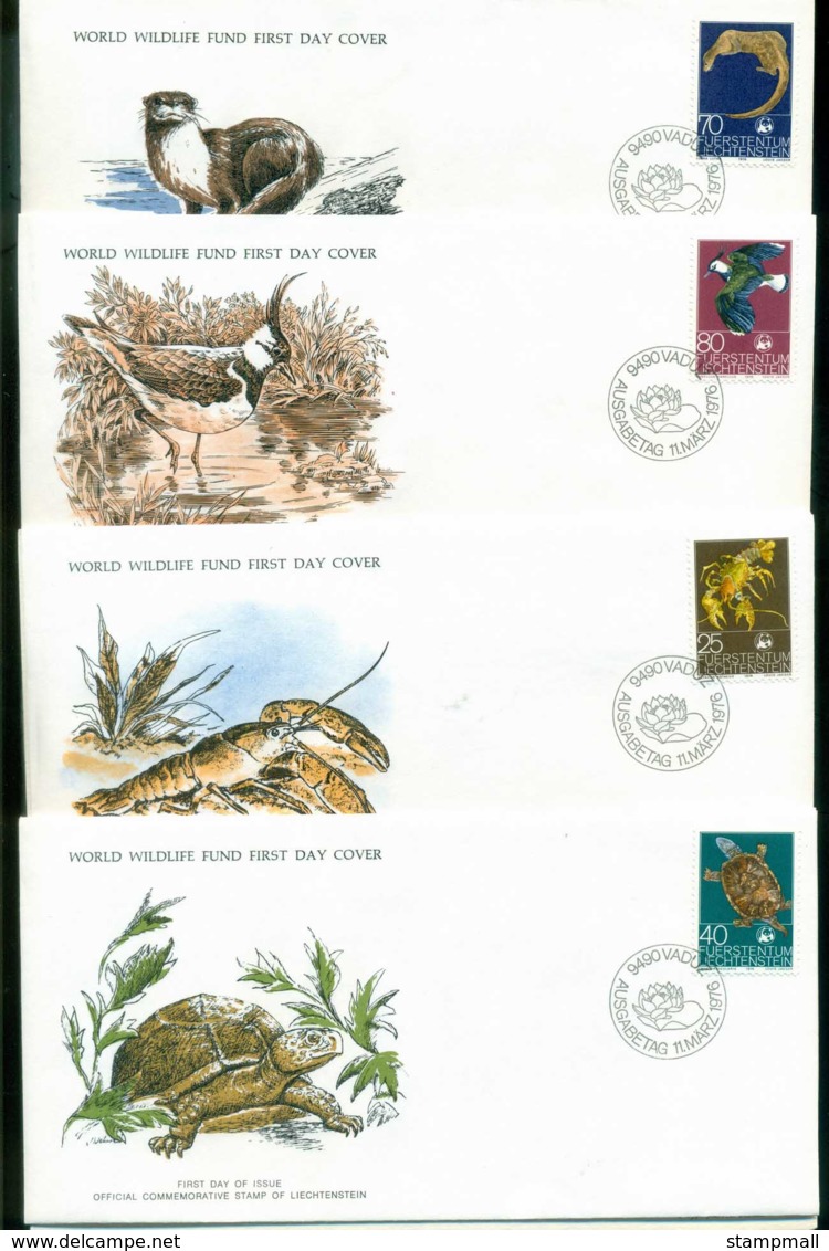 Liechtenstein 1976 WWF,Bird,Lapwing, Crayfish, Turtle, Otter,Franlkin Mint (with Inserts) 4xFDC Lot79600 - Ongebruikt