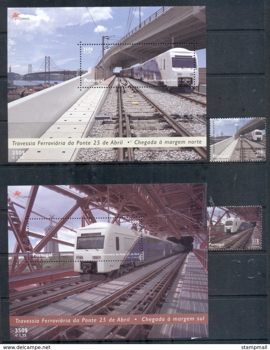 Portugal 1999 Rail Link Over April Bridge, Train + 2xMS - Unused Stamps