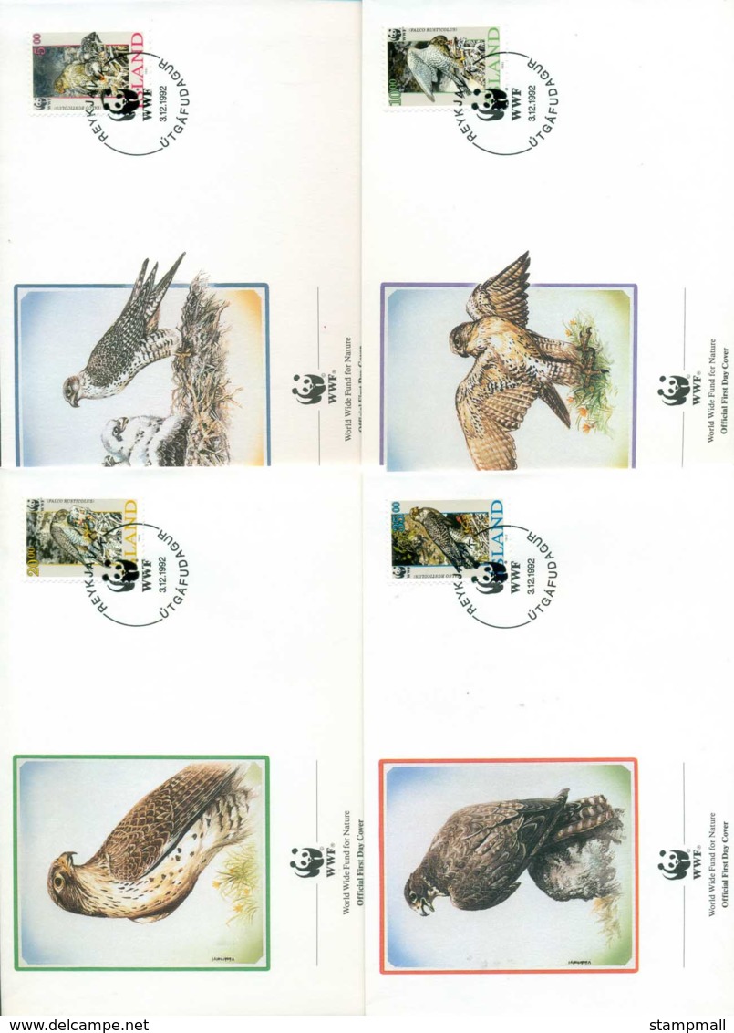 Iceland 1992 WWF Gyrfalcon 4x FDC Lot73198 - Unused Stamps