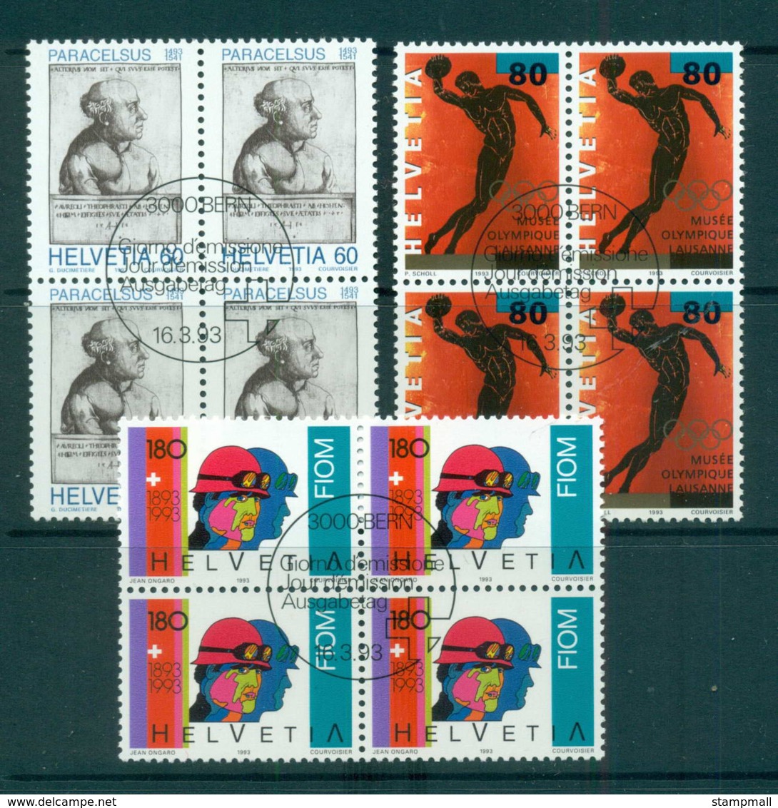 Switzerland 1993, Paracelsus, Olympic Museum, Metalworkers Blk 4 CTO Lot59022 - Unused Stamps