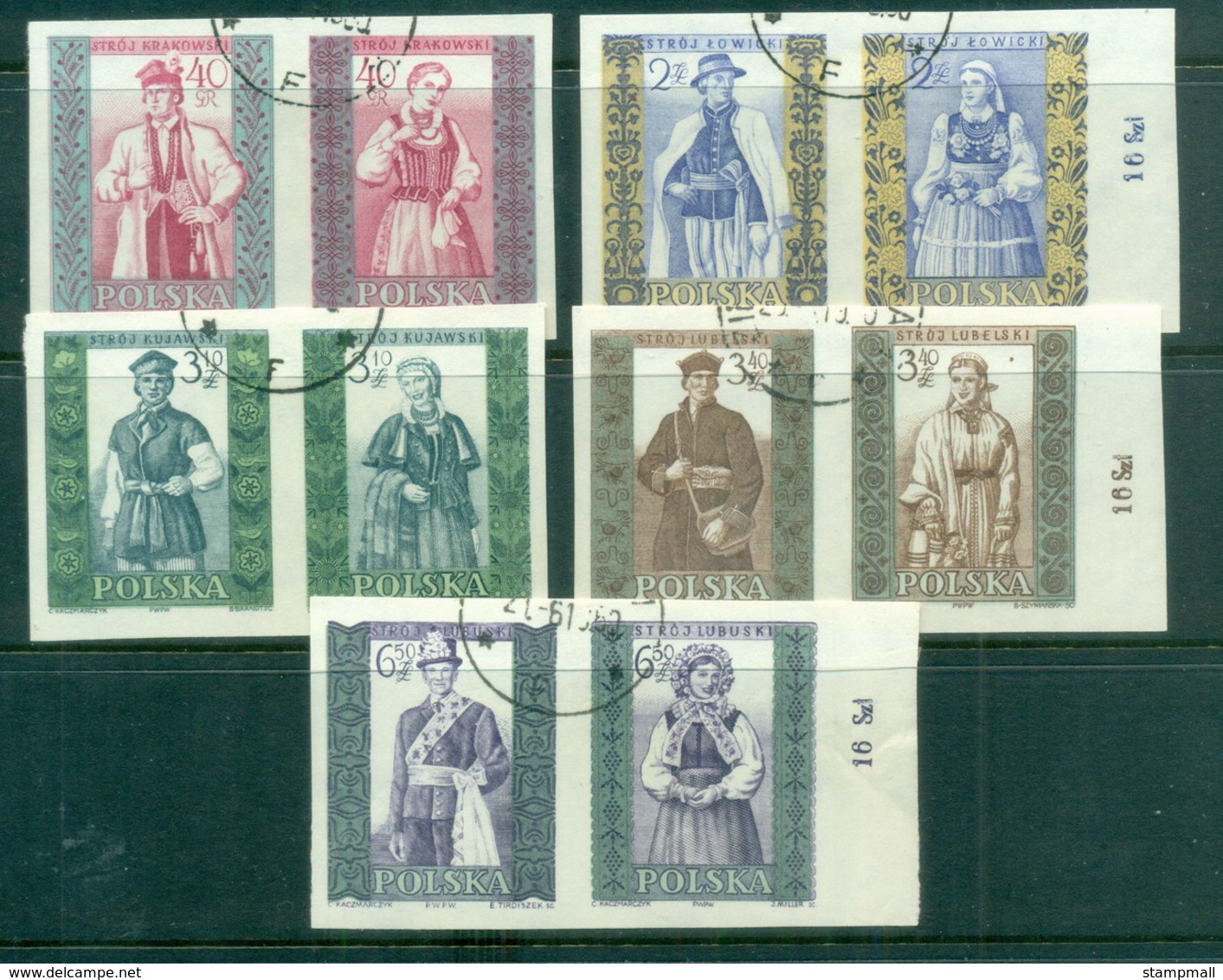 Poland 1959-60 Costumes 5x Prs IMPERF CTO - Used Stamps