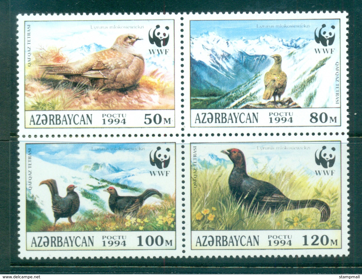 Azerbaijan 1994 WWF Black Grouse Blk 4 MUH Lot64007 - Azerbaïjan