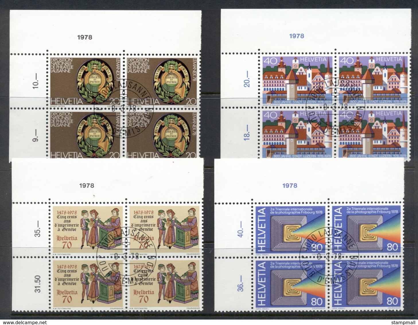 Switzerland 1978 Anniversaries Blk4 CTO - Unused Stamps