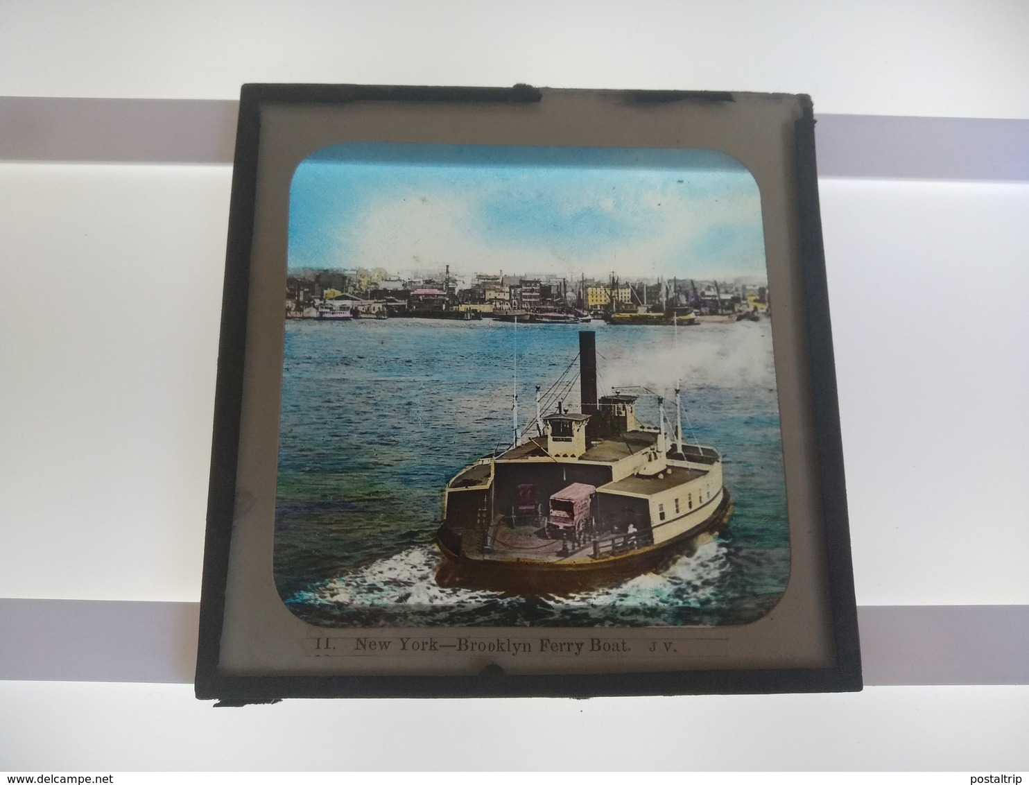 USA NEW YORK BROOKLYN FERRY BOAT  AMERICA  Plaque De Verre GLASS SLIDE CIRCA EARLY 1900 - Diapositiva Su Vetro