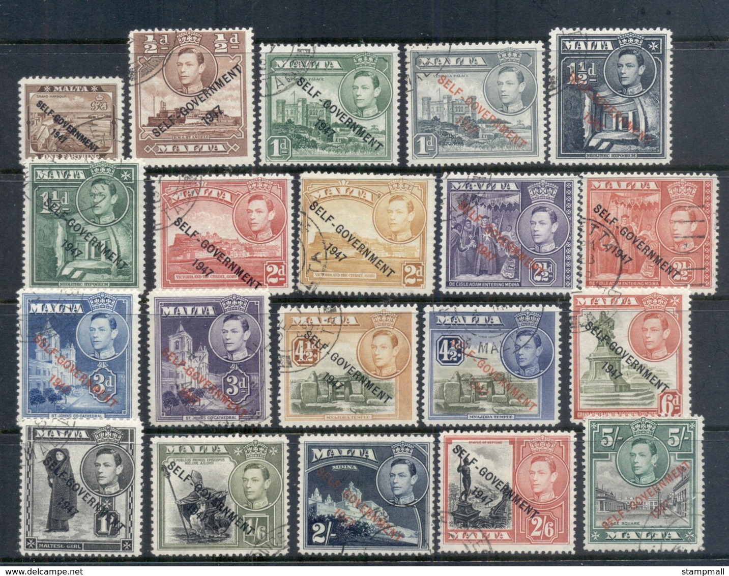 Malta 1948 KGVI Pictorials, Opt Self Government To 5/- FU - Malta