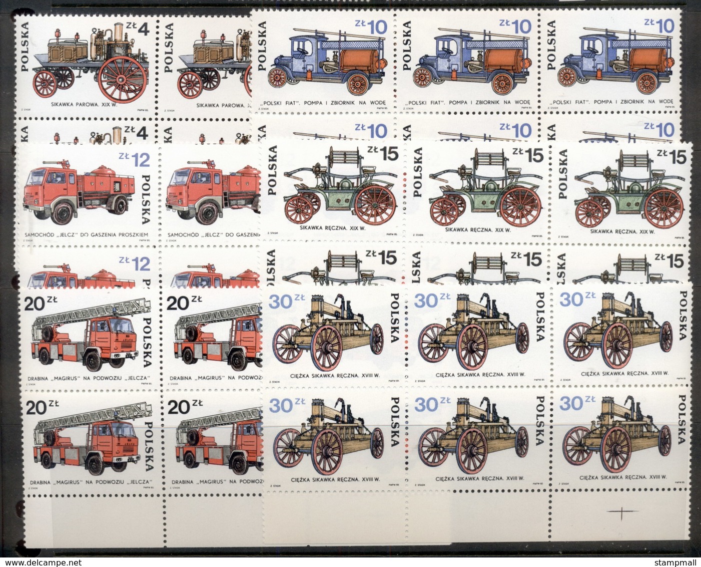 Poland 1984 Fire Engines Blk6 MUH - Unused Stamps