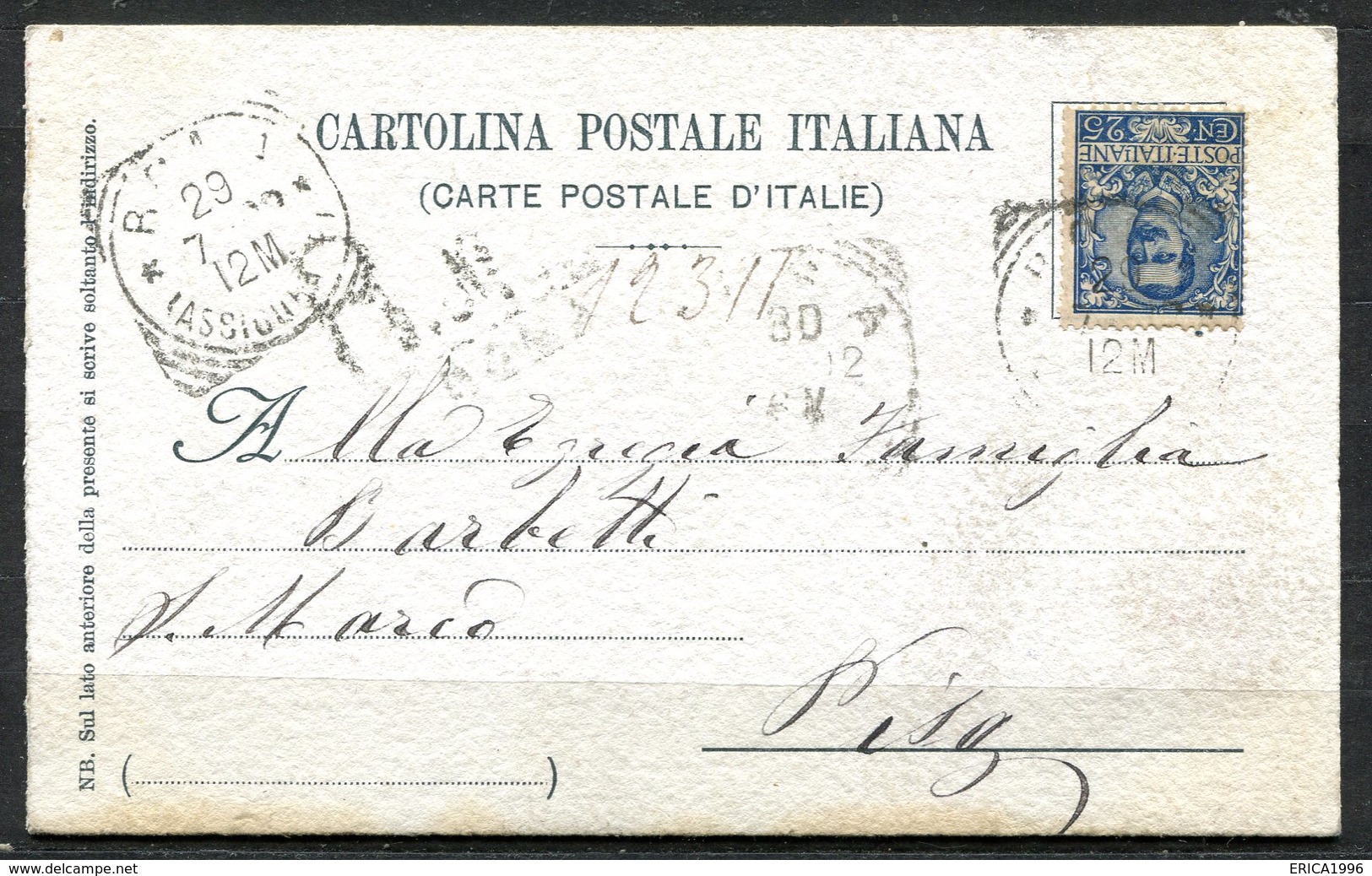 CARTOLINA CV2405 DIPINTA A MANO Anniversario Assassinio Umberto I, Viaggiata Da Roma A Pisa Il 29 Luglio 1902, Due Anni - Eventi