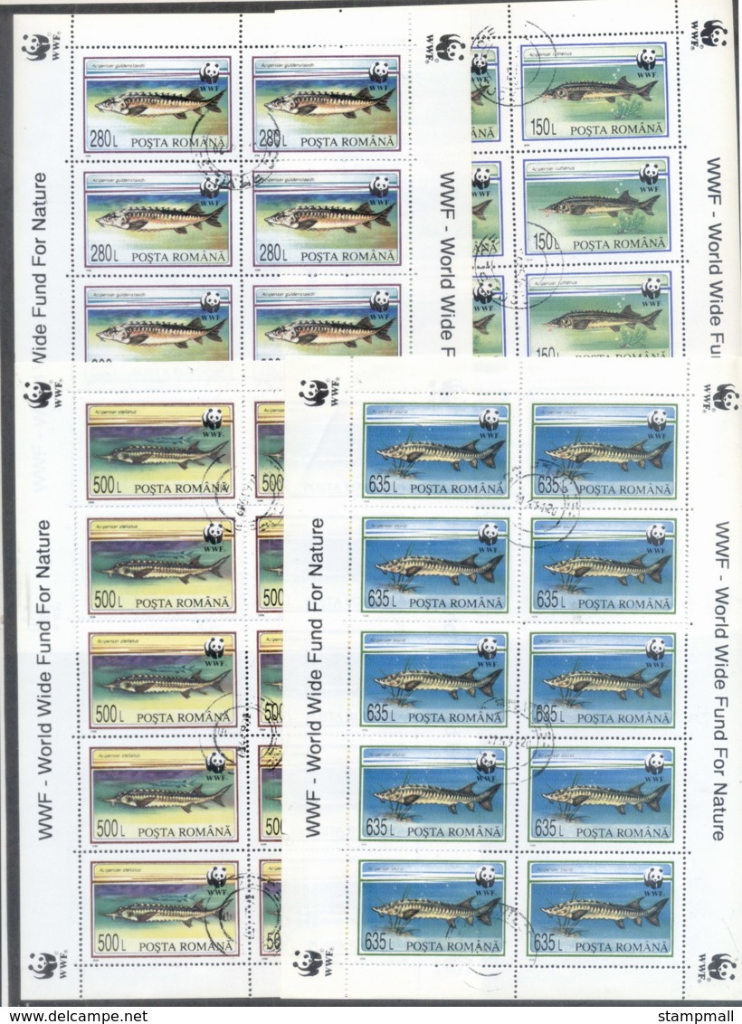 Romania 1994 WWF Sturgeon, Fish 4x Sheetlet CTO - Unused Stamps