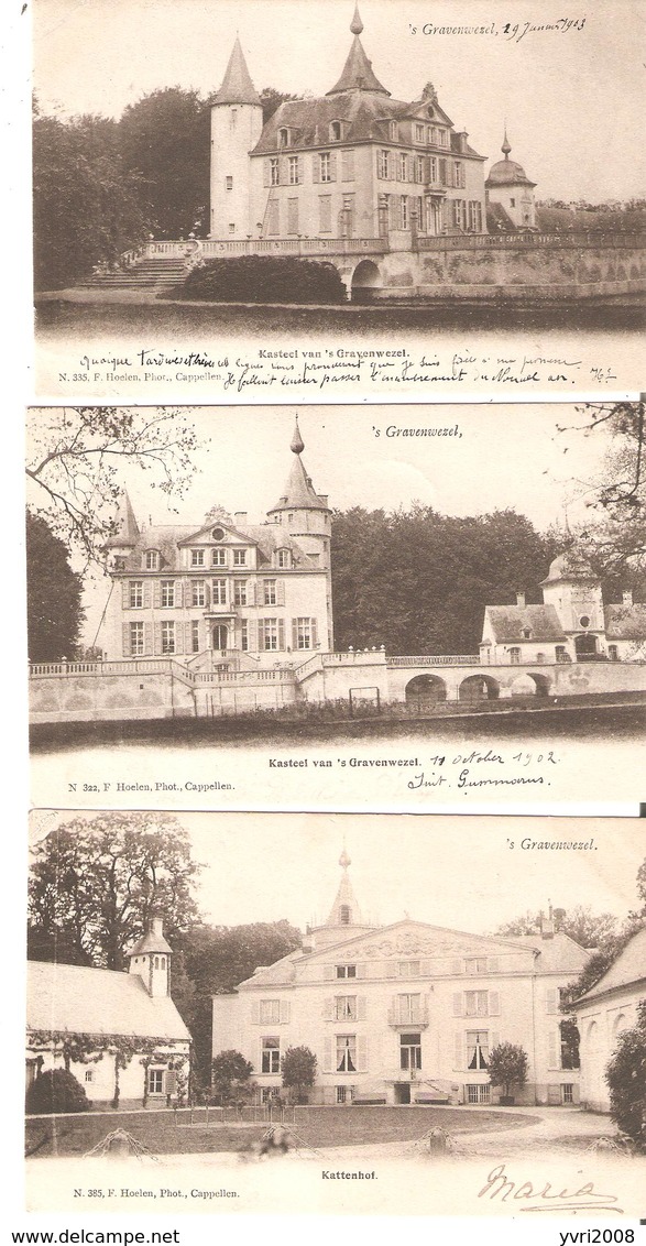 3 CP. De 's Gravenwezel - Château (2 Vues) Et Kattenhof - Hoelen 322-335-385 En 1902 - Kapellen