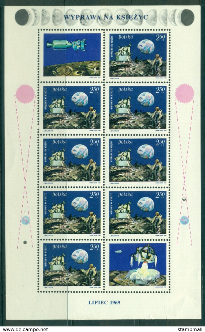 Poland 1969 Moon Landing Sheetlet (small Damage At Bottom Rt) MUH Lot35536 - Unused Stamps