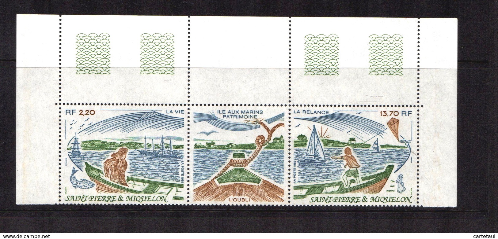 SAINT PIERRE MIQUELON 1989 Patrimoine Triptyque ILE AUX MARINS Haut De Feuille Gomme Intacte  ** LUXE - Storia Postale