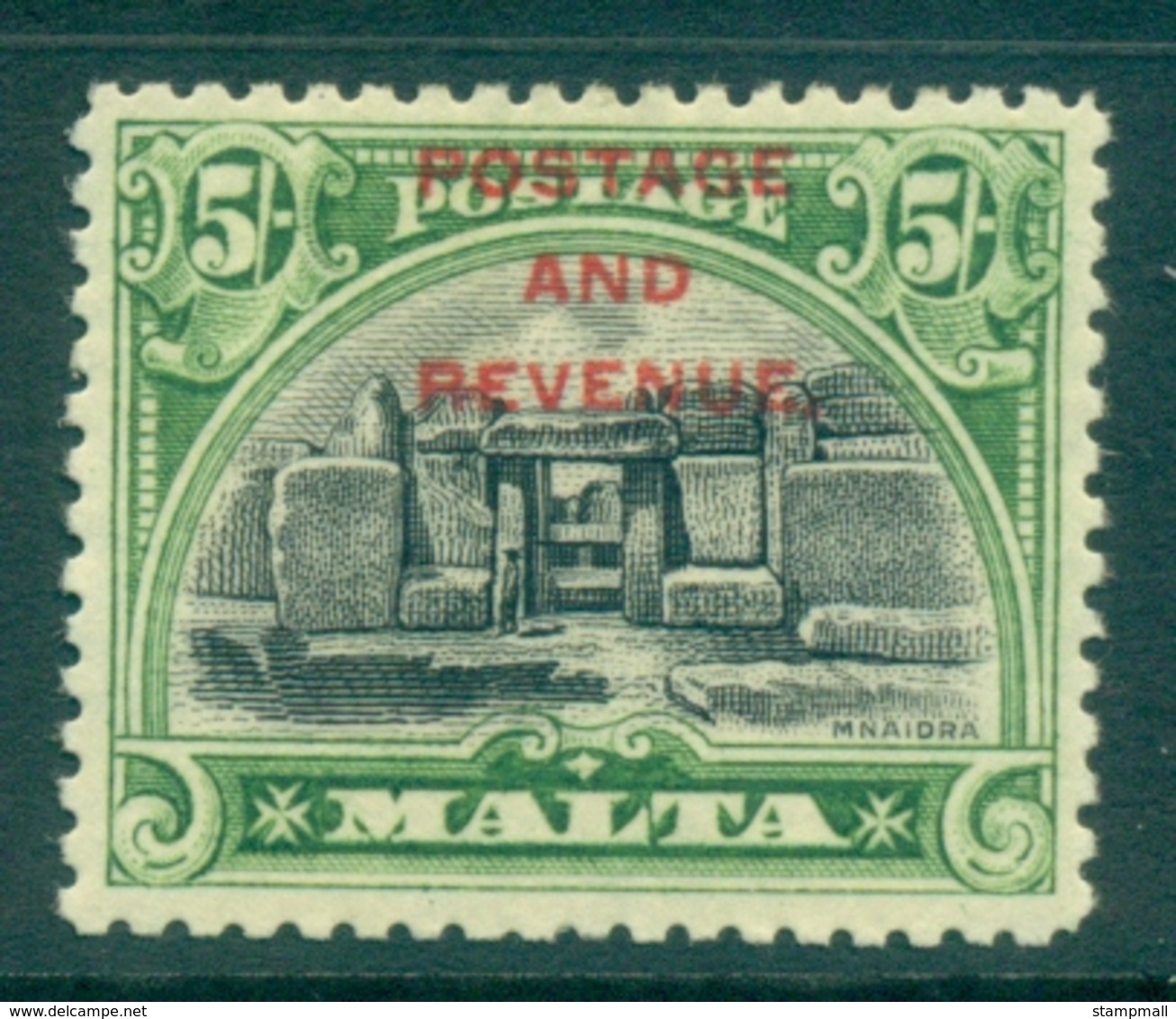 Malta 1928 Ruins At Mnaidra 5/- Opt Postage & Revenue MLH - Malta