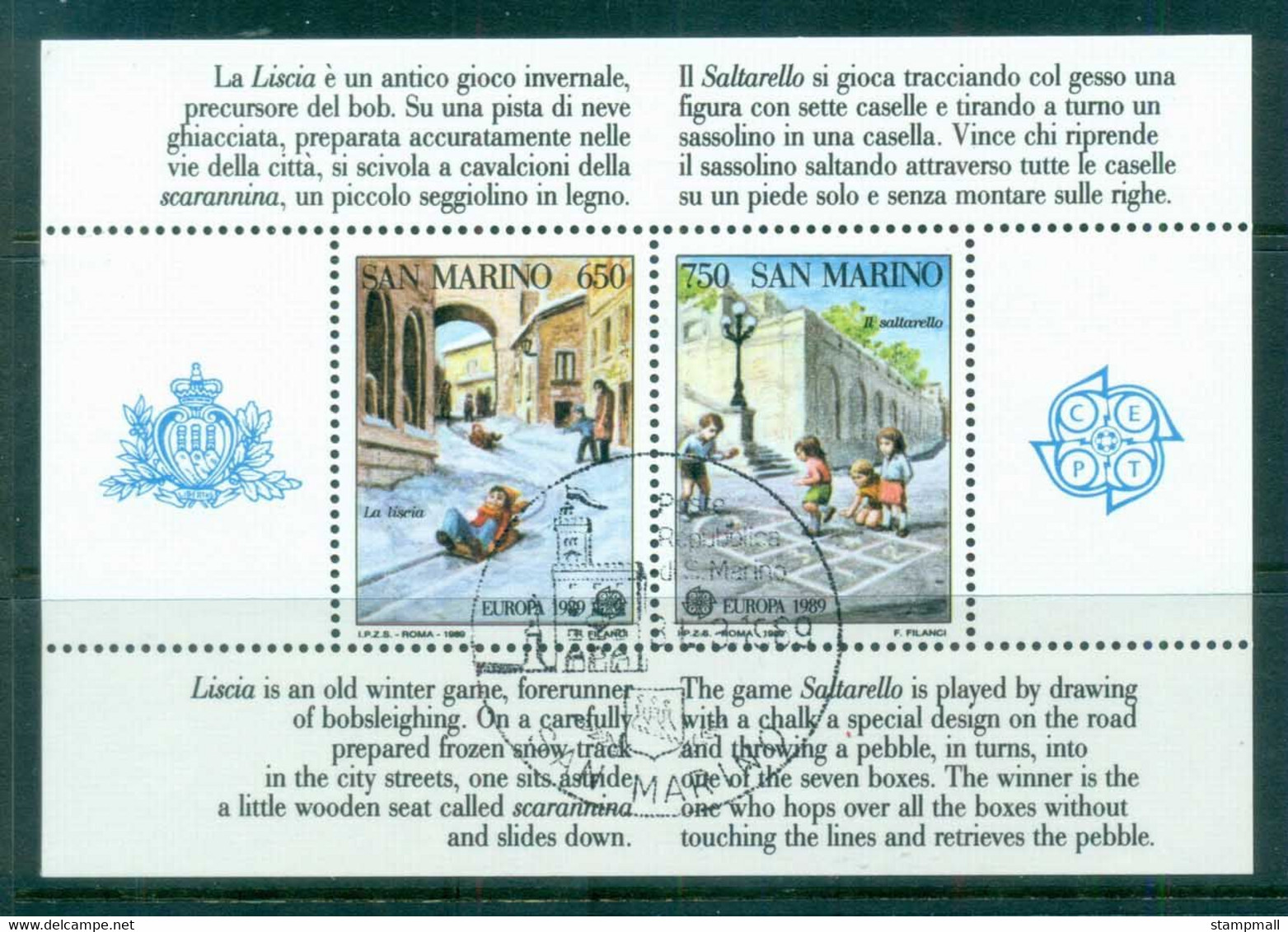 San Marino 1988 Europa, Children's Games MS CTO - Unused Stamps