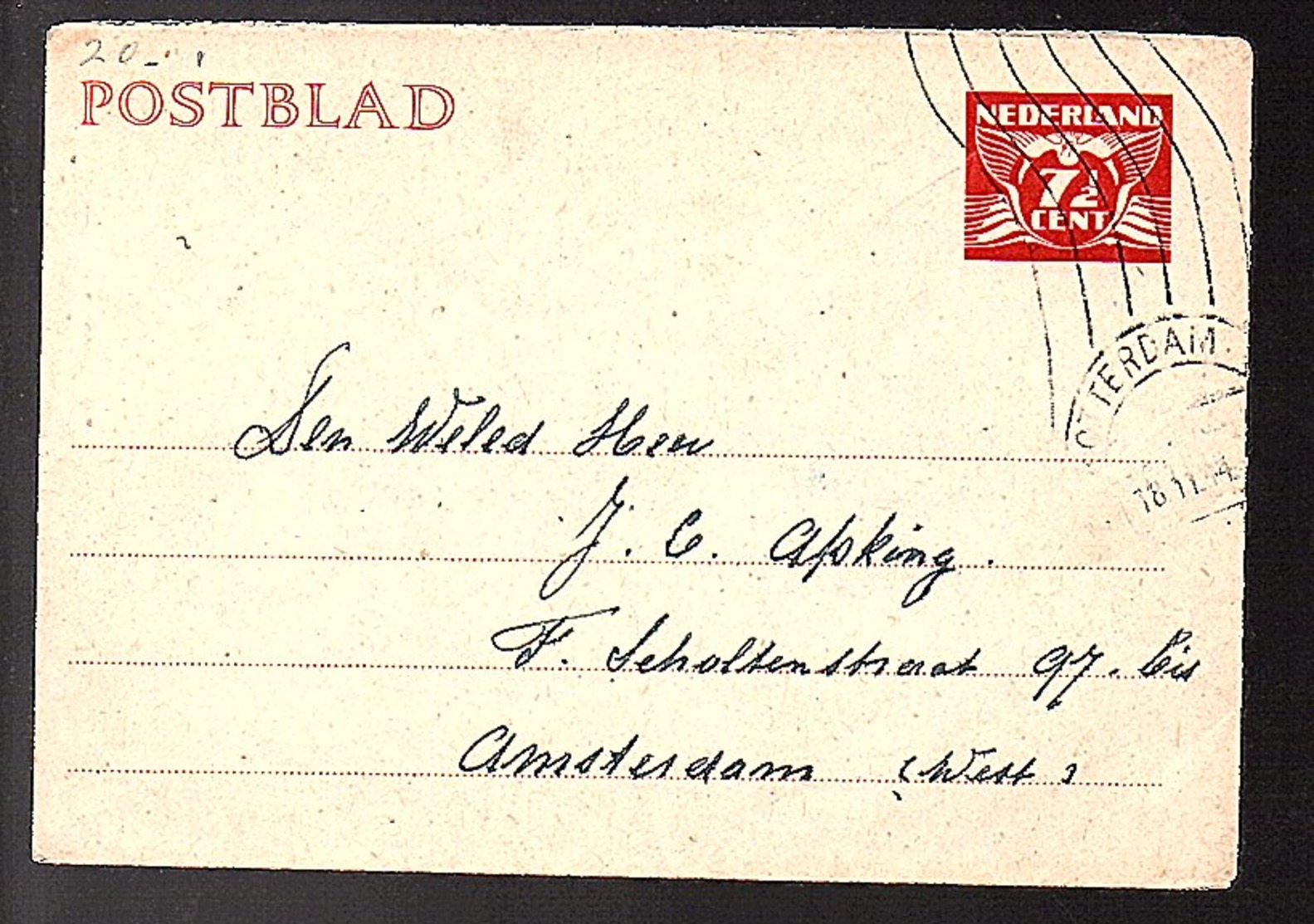 Chess Geuz. # 29b R’dam 1944 Apking Fanny Scholtenstraat (EG-22) - Entiers Postaux