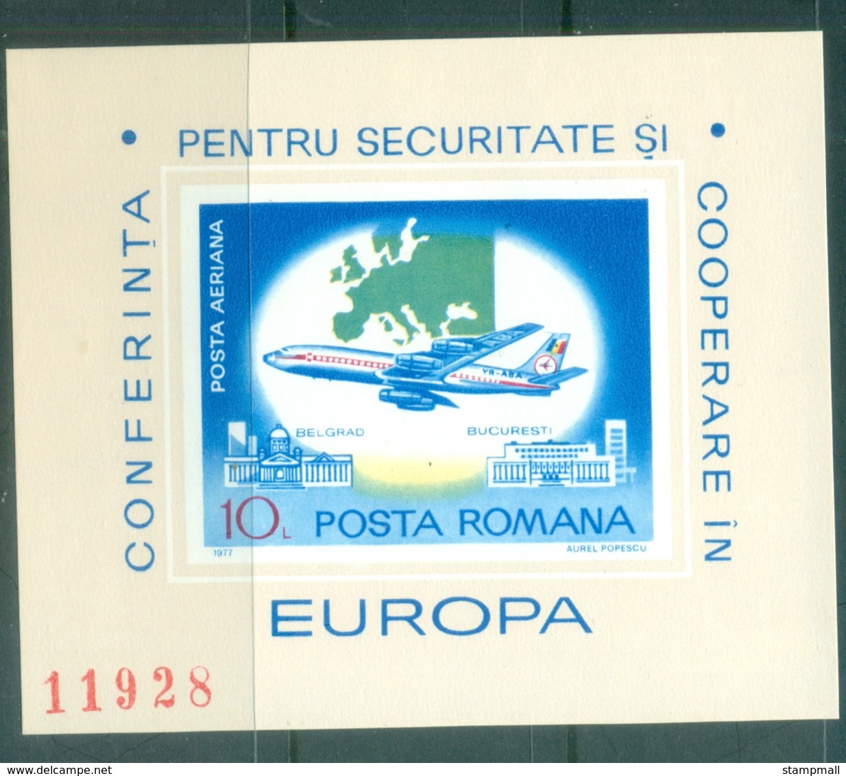Romania 1977 Boeing 707 Over Bucharest Airport Imperf MS MUH - Unused Stamps
