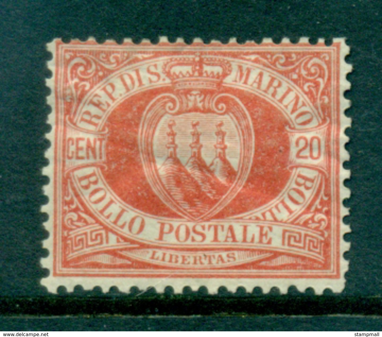 San Marino 1877-99 20c Vermillion Coat Of Arms (crease)MLH Lot40087 - Unused Stamps