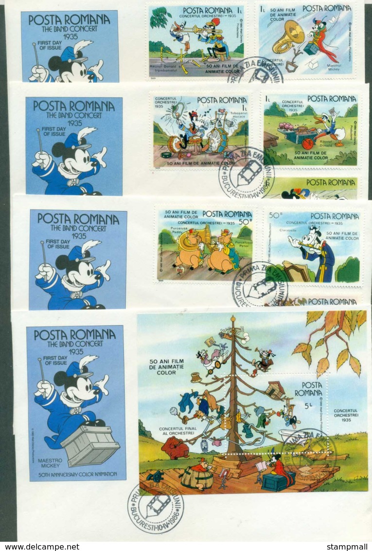 Romania 1986 Disney, Band Concert 4xFDC Lot77508 - Unused Stamps