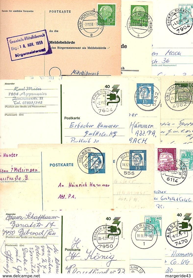 ALLEMAGNE RFA MARCOPHILIE LOT D'OBLITERATIONS MANUELLES SUR CARTES  POIDS 130 GRAMMES - Vrac (max 999 Timbres)