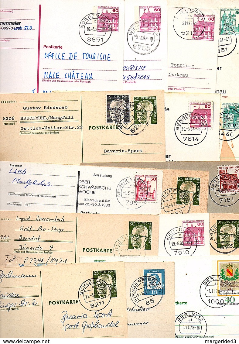 ALLEMAGNE RFA MARCOPHILIE LOT D'OBLITERATIONS MANUELLES SUR CARTES  POIDS 130 GRAMMES - Vrac (max 999 Timbres)