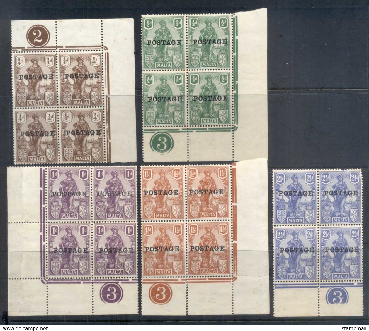 Malta 1926 Postage Opts Asst Blk4 (separation, & Small Faults MLH/MUH - Malta