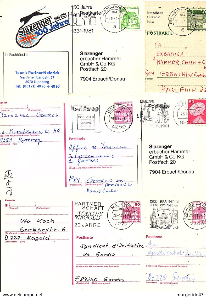 ALLEMAGNE RFA MARCOPHILIE LOT D'OBLITERATIONS MECANIQUES SUR CARTES  POIDS 40 GRAMMES - Vrac (max 999 Timbres)