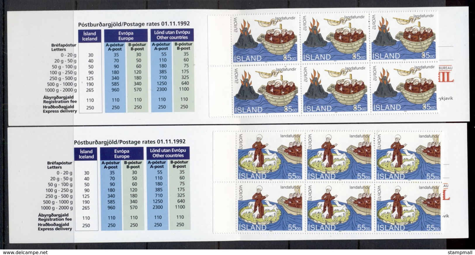 Iceland 1994 Europa, Voyage Of St Brendan 2x Booklet MUH - Unused Stamps