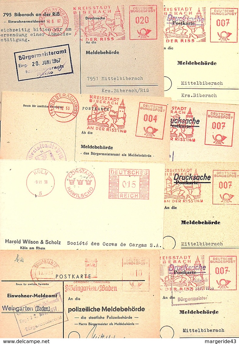 ALLEMAGNE RFA MARCOPHILIE LOT DE EMA A DIVERS TARIFS SUR CARTES  POIDS 100 GRAMMES - Vrac (max 999 Timbres)