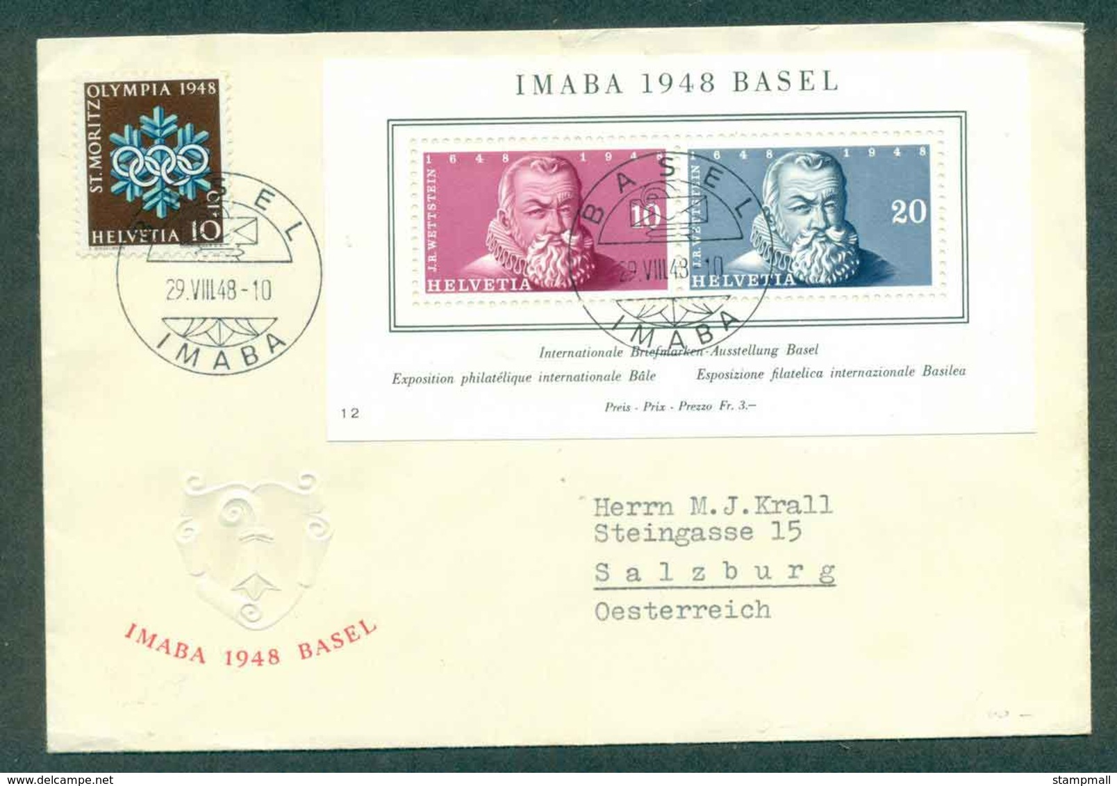 Switzerland 1948 IABA Stamp Ex Basel MS FDC Lot50396 - Used Stamps