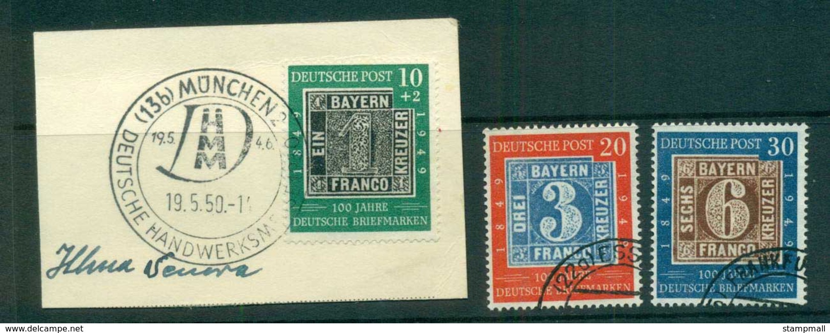 Germany 1949 Bavarian Stamp Anniv, On Piece + FU Lot59524 - Other & Unclassified