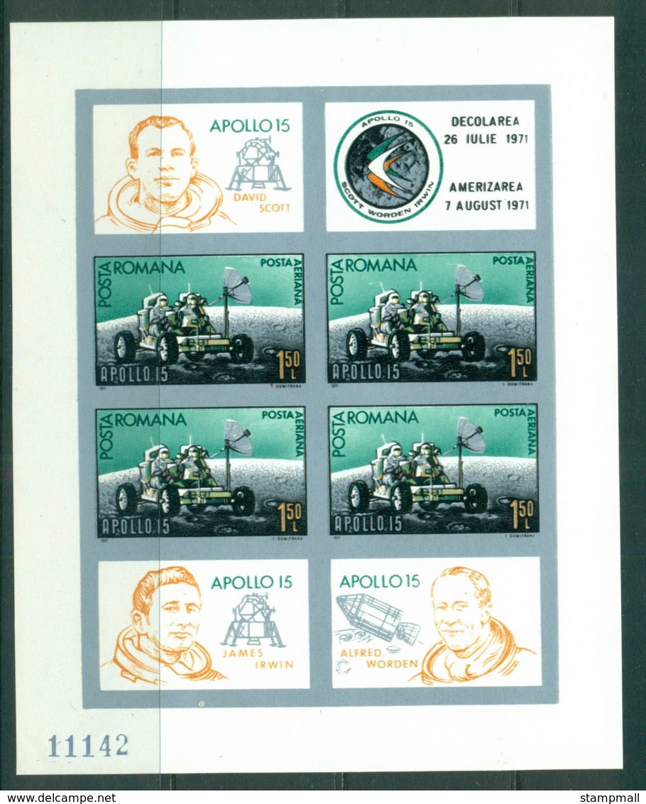 Romania 1971 Apollo 15 Moon Landing IMPERF MS MUH Lot57415 - Unused Stamps