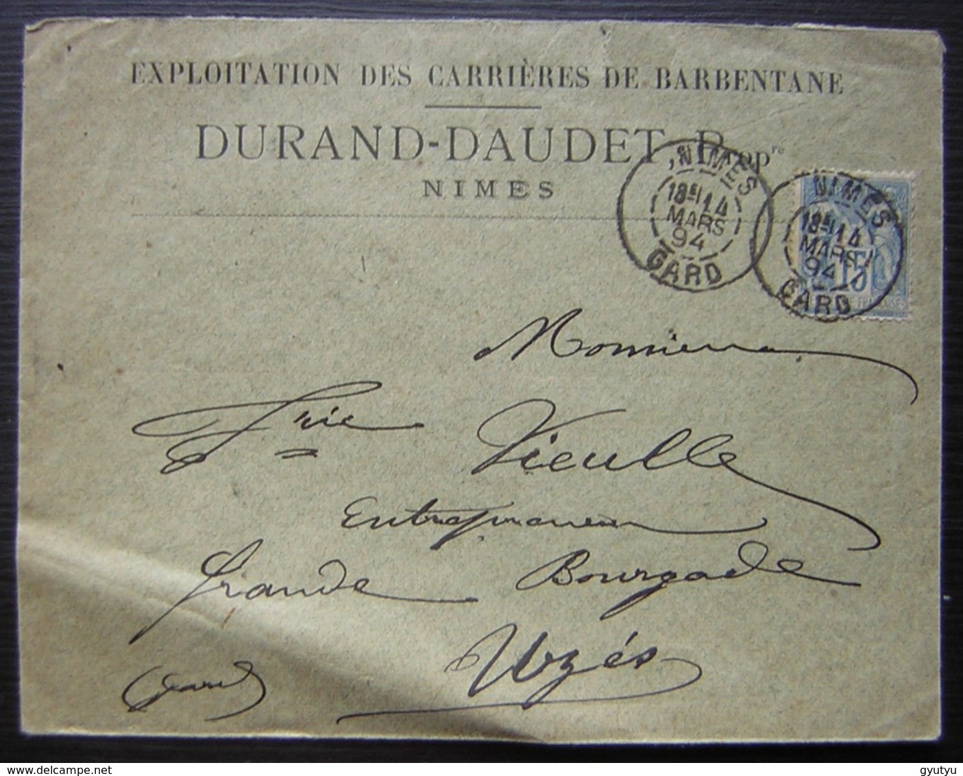 Nîmes 1894 Exploitation Des Carrières De Barbentane Durand Daudet (Gard) - 1877-1920: Période Semi Moderne